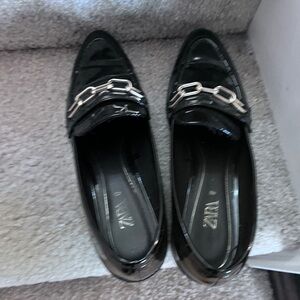 Zara black patent leather loafers  with gold hardware . size 9.5 US/European 40